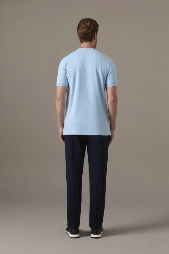 Brushed Pamuk Rahat Kesim Bisiklet Yaka Mavi T-Shirt