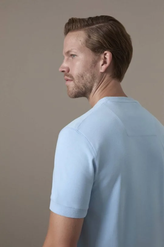 Brushed Pamuk Rahat Kesim Bisiklet Yaka Mavi T-Shirt