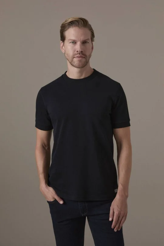 Brushed Pamuk Rahat Kesim Bisiklet Yaka Siyah T-Shirt
