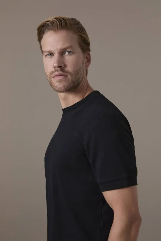 Brushed Pamuk Rahat Kesim Bisiklet Yaka Siyah T-Shirt