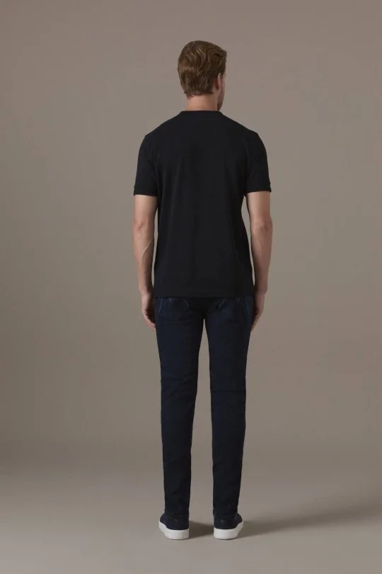 Brushed Pamuk Rahat Kesim Bisiklet Yaka Siyah T-Shirt