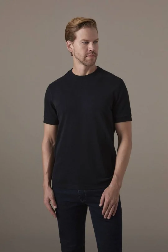Brushed Pamuk Rahat Kesim Bisiklet Yaka Siyah T-Shirt