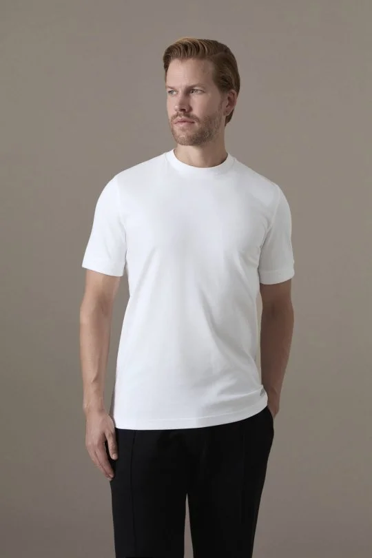 Brushed Pamuk Rahat Kesim Bisiklet Yaka Beyaz T-Shirt