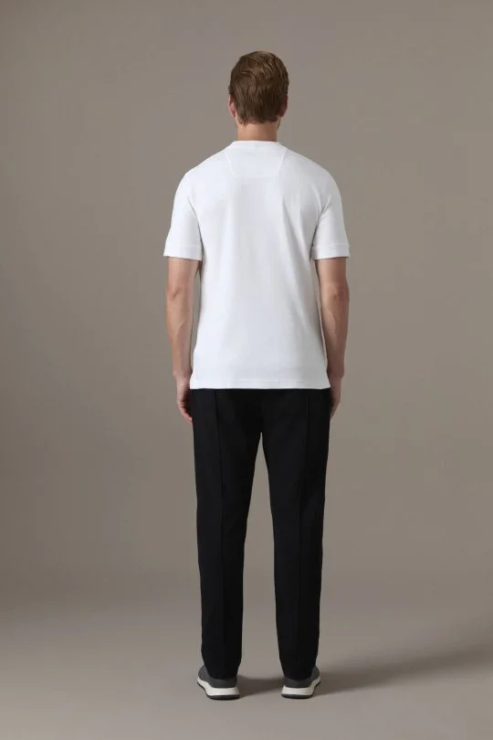 Brushed Pamuk Rahat Kesim Bisiklet Yaka Beyaz T-Shirt