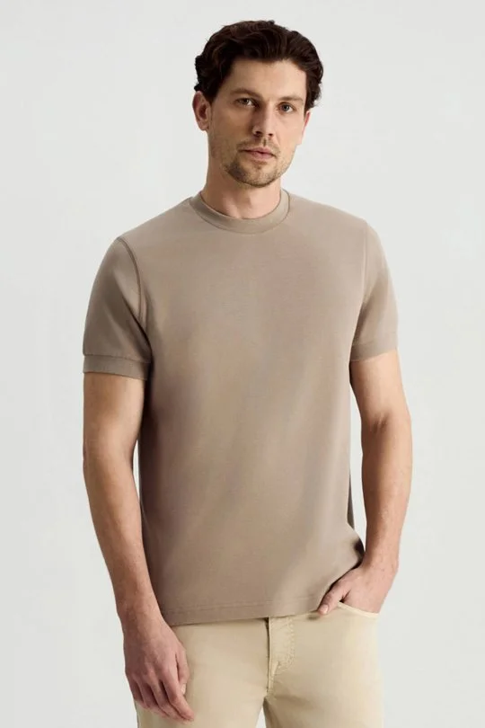 Hemington - Brushed Pamuk Rahat Kesim Bisiklet Yaka Vizon Rengi T-Shirt (1)