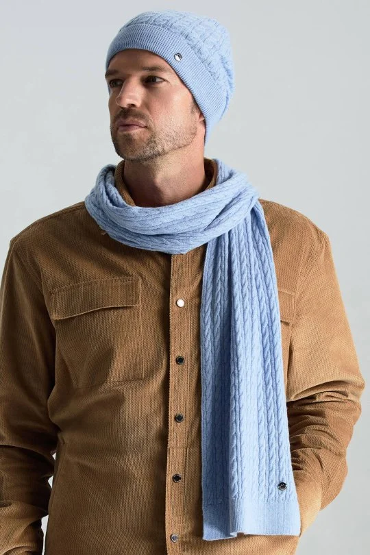 Hemington - Lambswool Yün Buz Mavisi Atkı (1)