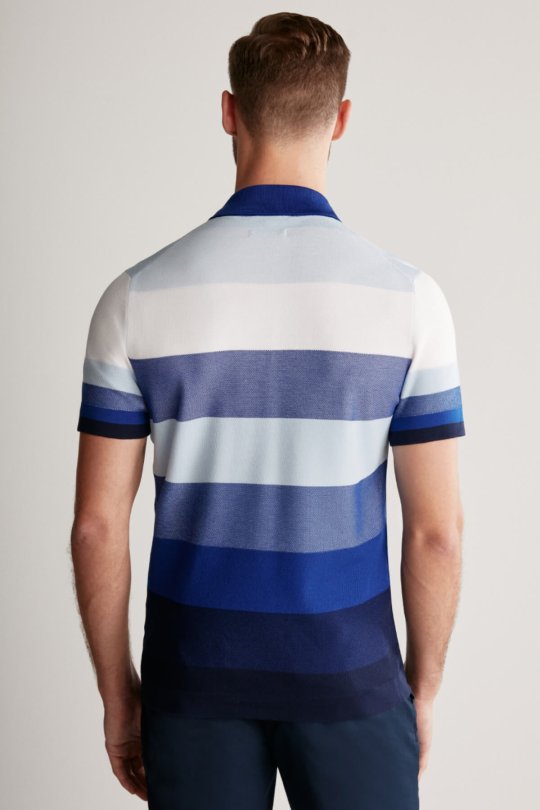 Lacivert Çizgili Fermuarlı Yaka Merserize Pamuk Triko Polo