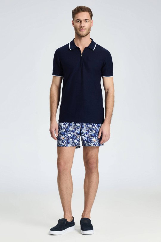 Fermuar Detaylı Lacivert Merserize Pamuk Triko Polo