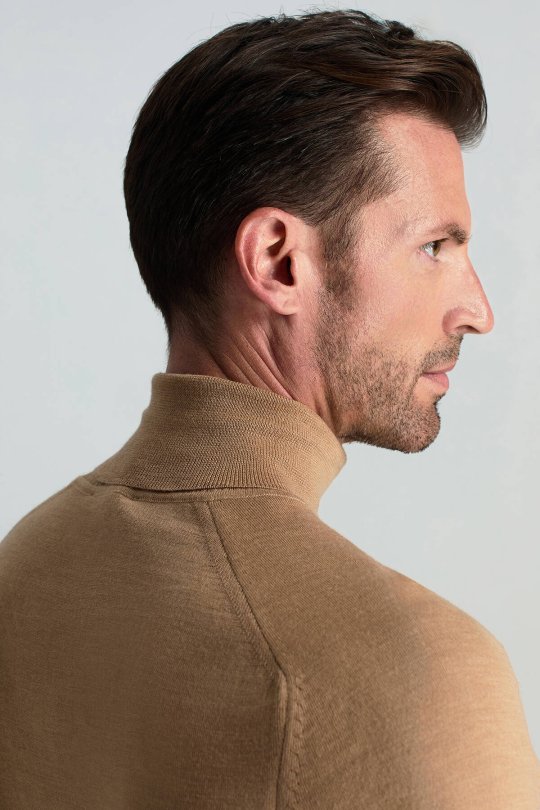 Camel Boğazlı Slim Fit Merino Yün Triko