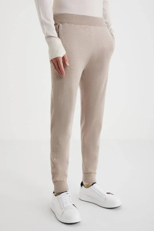 Hemington - Camel Merino Yün Activewear Şerit Detaylı Triko Pantolon