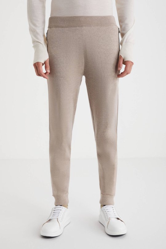 Camel Merino Yün Activewear Şerit Detaylı Triko Pantolon