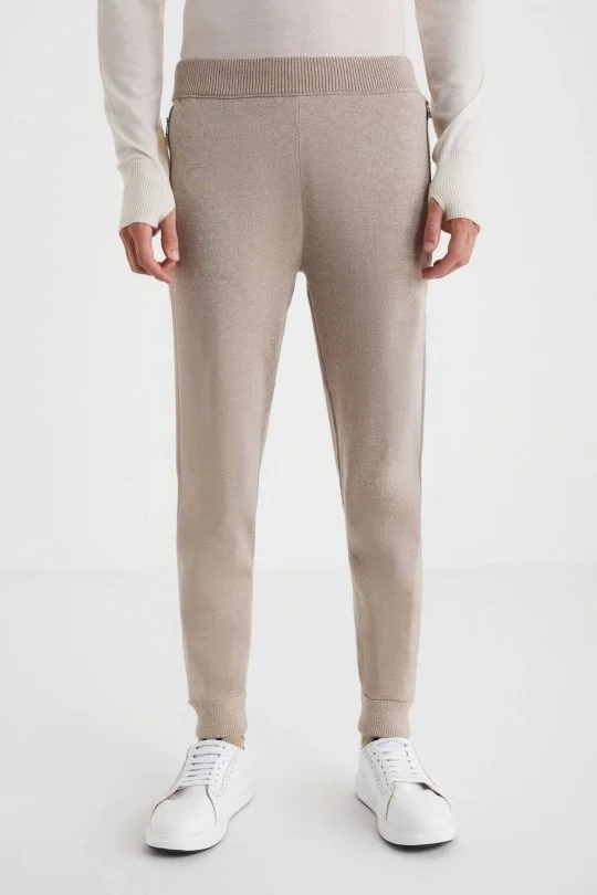 Hemington - Camel Merino Yün Activewear Şerit Detaylı Triko Pantolon (2)