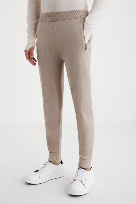 Camel Merino Yün Activewear Şerit Detaylı Triko Pantolon