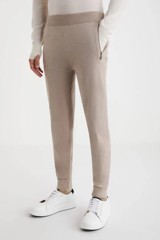 Hemington - Camel Merino Yün Activewear Şerit Detaylı Triko Pantolon (3)