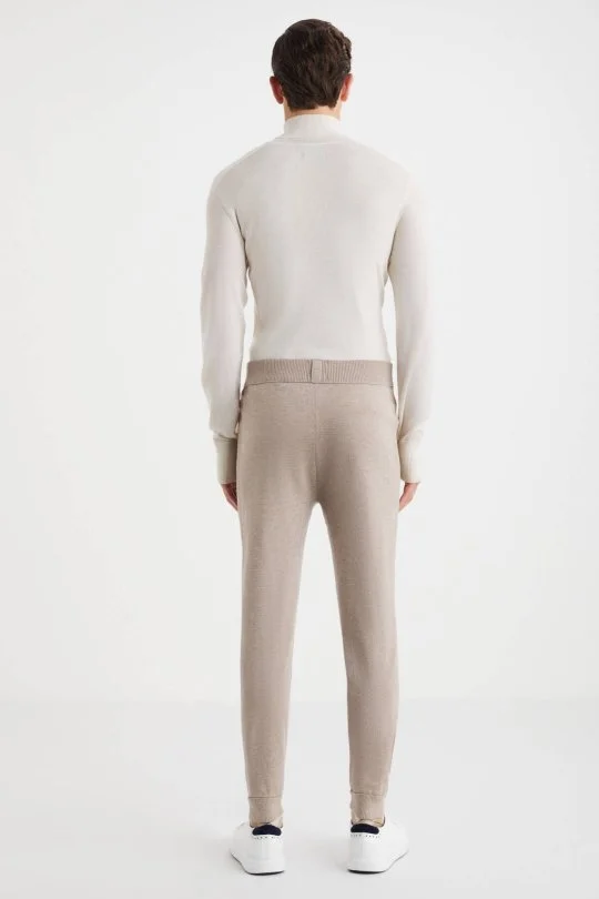 Hemington - Camel Merino Yün Activewear Şerit Detaylı Triko Pantolon (4)