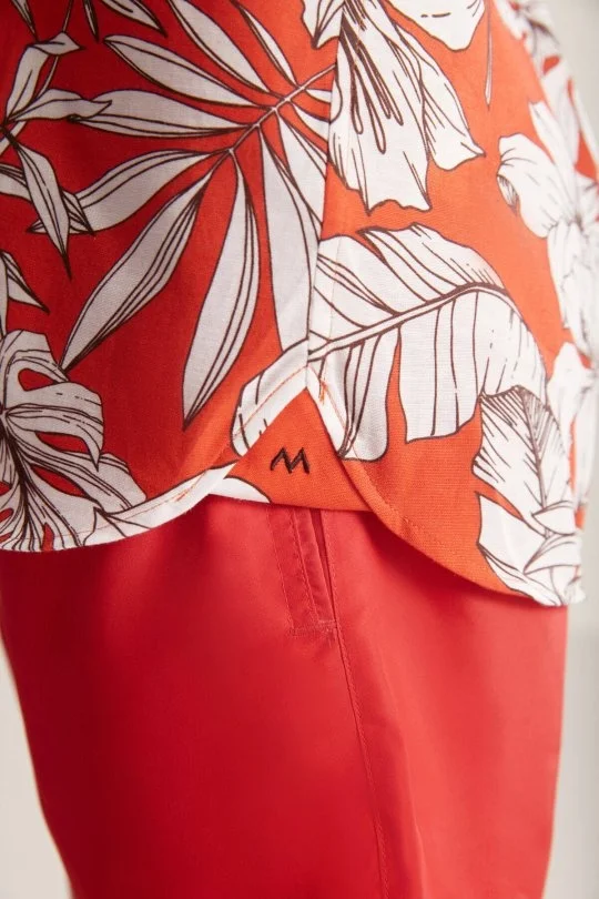 Hemington - Çiçek Desen Keten Pamuk Karışım Kırmızı Çocuk Gömlek (5)