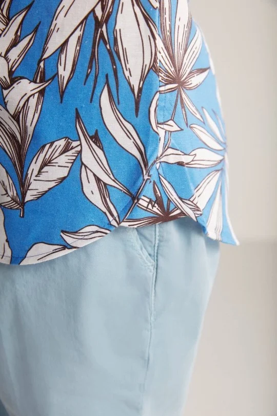 Hemington - Çiçek Desen Keten Pamuk Karışım Mavi Çocuk Gömlek (6)