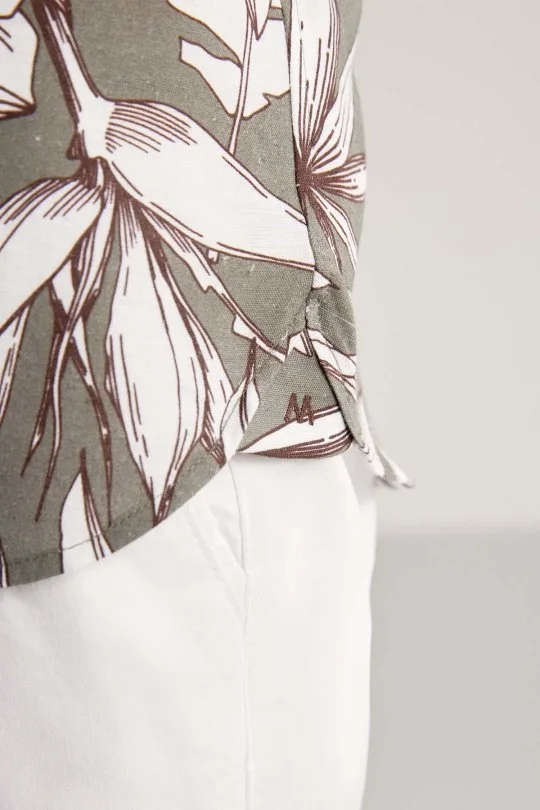 Hemington - Çiçek Desen Keten Pamuk Karışım Haki Çocuk Gömlek (6)