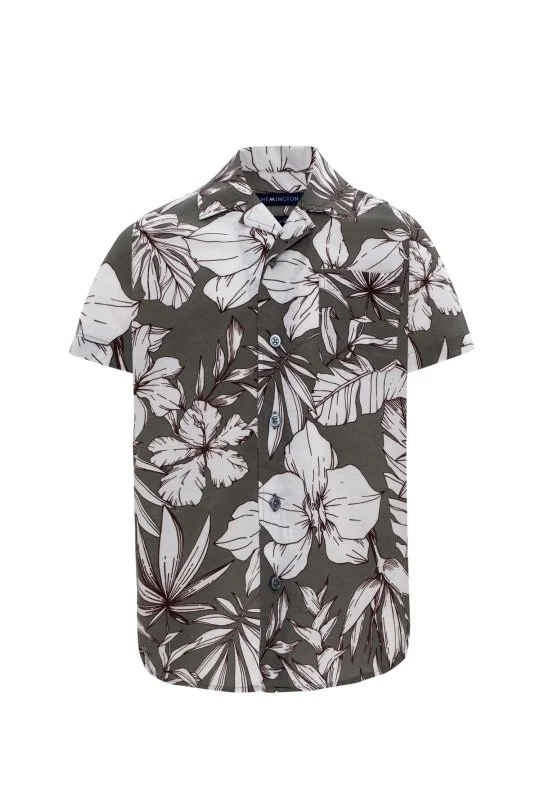 Hemington - Çiçek Desen Keten Pamuk Karışım Haki Çocuk Gömlek (7)