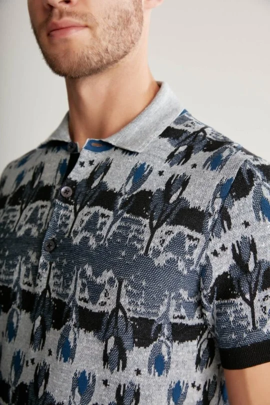 Hemington - Çiçek Desen Keten Pamuk Lacivert Triko Polo (5)