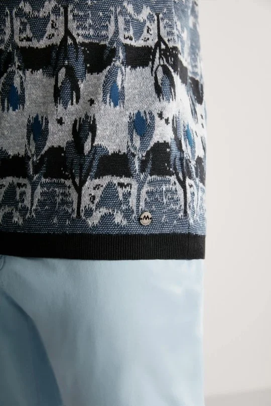 Hemington - Çiçek Desen Keten Pamuk Lacivert Triko Polo (6)