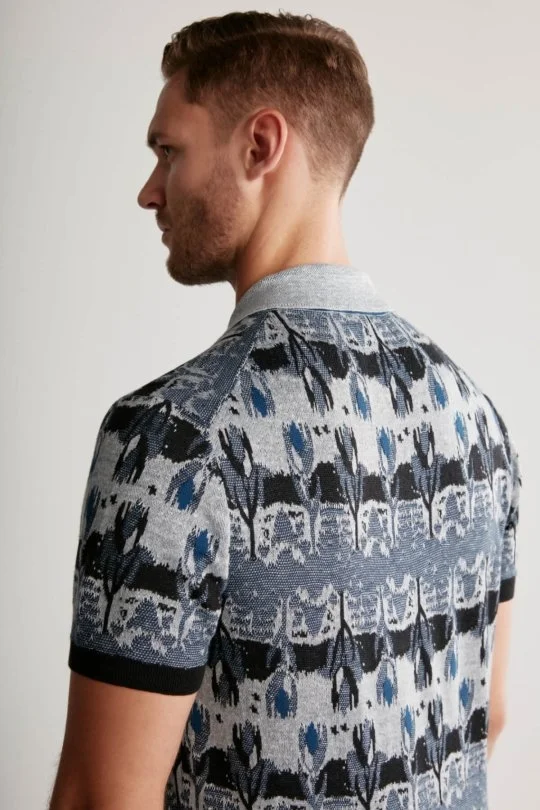 Hemington - Çiçek Desen Keten Pamuk Lacivert Triko Polo (2)