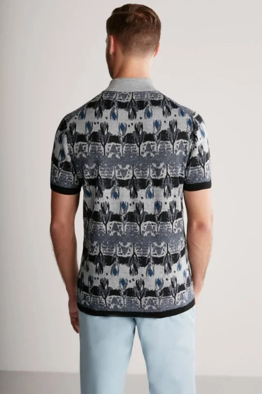 Hemington - Çiçek Desen Keten Pamuk Lacivert Triko Polo (4)