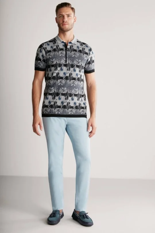 Hemington - Çiçek Desen Keten Pamuk Lacivert Triko Polo (1)