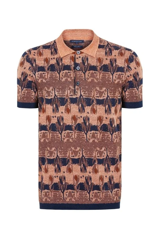 Hemington - Çiçek Desen Keten Pamuk Turuncu Triko Polo (7)