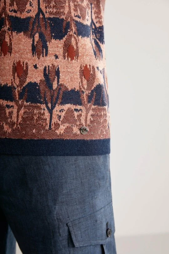 Hemington - Çiçek Desen Keten Pamuk Turuncu Triko Polo (6)