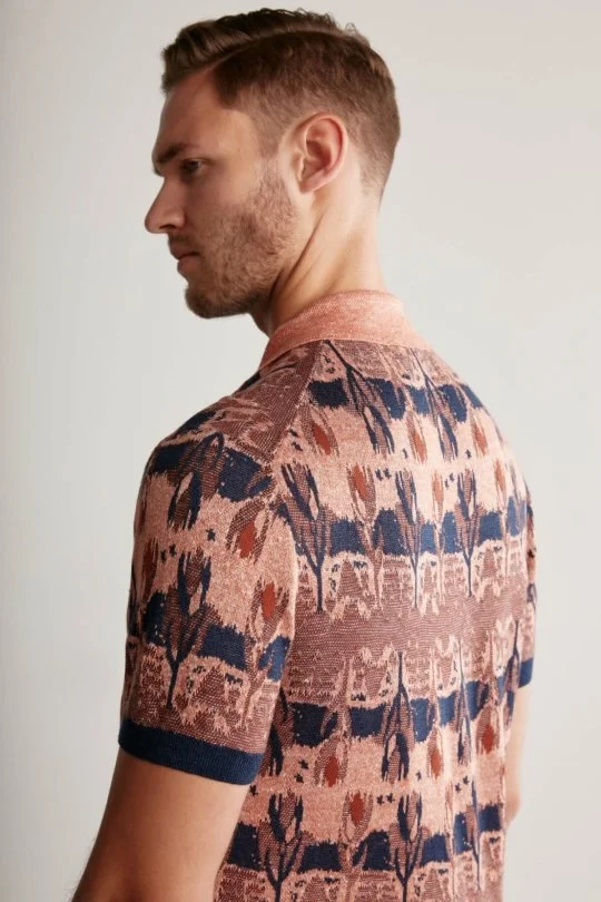 Hemington - Çiçek Desen Keten Pamuk Turuncu Triko Polo (2)