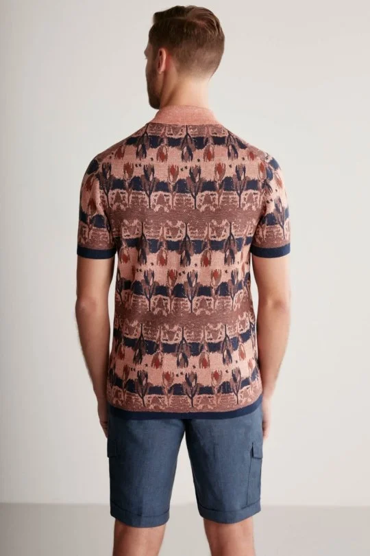 Hemington - Çiçek Desen Keten Pamuk Turuncu Triko Polo (4)