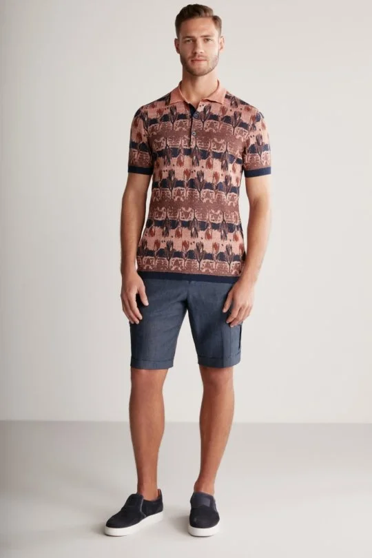 Hemington - Çiçek Desen Keten Pamuk Turuncu Triko Polo (1)