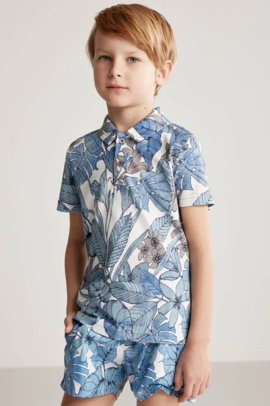 Hemington - Çiçek Desen Mavi Polo Yaka Çocuk T-Shirt (2)