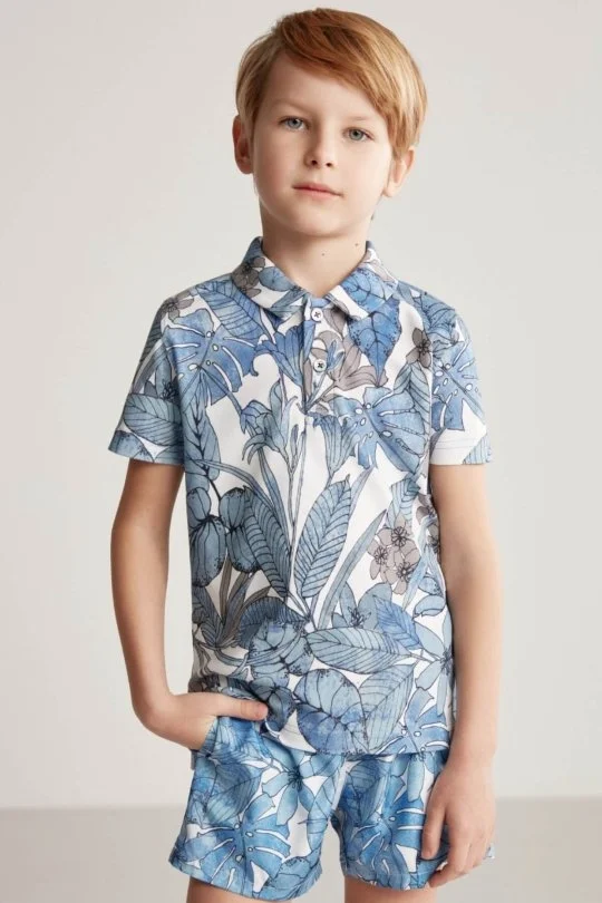 Hemington - Çiçek Desen Mavi Polo Yaka Çocuk T-Shirt (3)