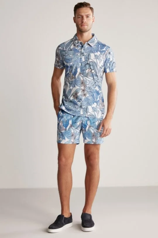 Hemington - Çiçek Desen Mavi Polo Yaka T-Shirt (1)