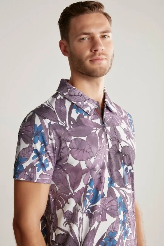 Hemington - Çiçek Desenli Mor Polo Yaka T-Shirt