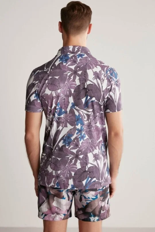 Hemington - Çiçek Desen Mor Polo Yaka T-Shirt (4)