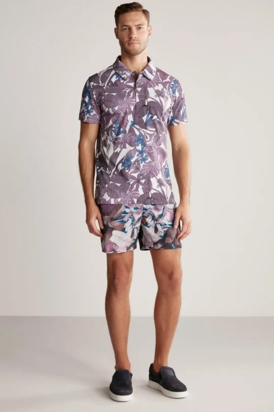 Hemington - Çiçek Desen Mor Polo Yaka T-Shirt (1)