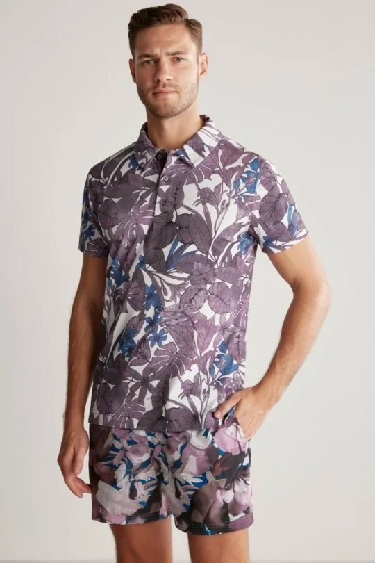 Hemington - Çiçek Desen Mor Polo Yaka T-Shirt (3)