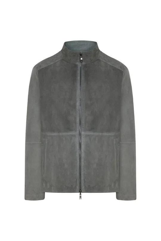 Hemington - Çift Taraflı Giyilebilir Gerçek Deri Açık Gri Spor Ceket (8)