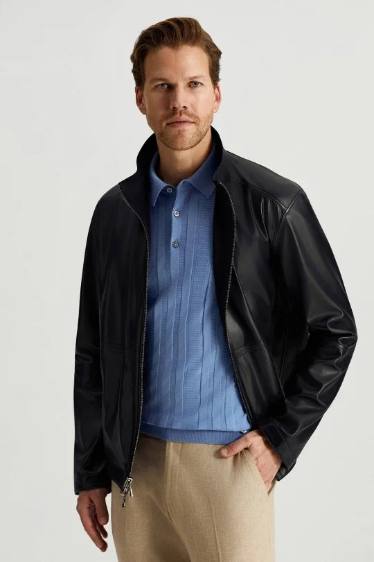 Hemington - Çift Taraflı Giyilebilir Gerçek Deri Lacivert Spor Ceket (3)