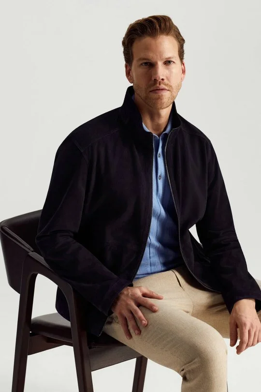 Hemington - Çift Taraflı Giyilebilir Gerçek Deri Lacivert Spor Ceket (1)