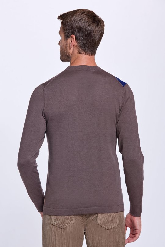 Çizgi Desen Bisiklet Yaka Kahverengi Triko