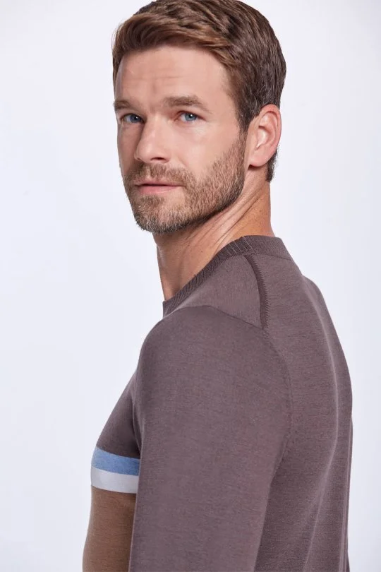 Hemington - Çizgi Desen Bisiklet Yaka Kahverengi Triko (4)