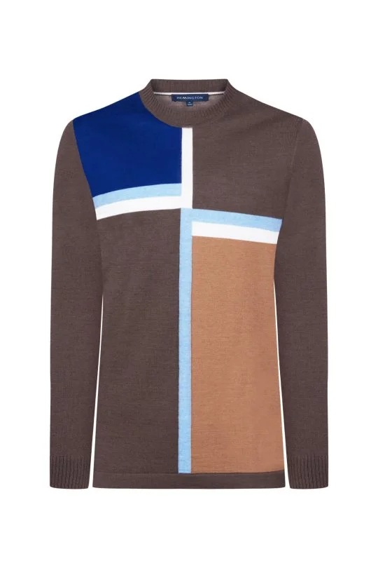 Hemington - Çizgi Desen Bisiklet Yaka Kahverengi Triko (6)