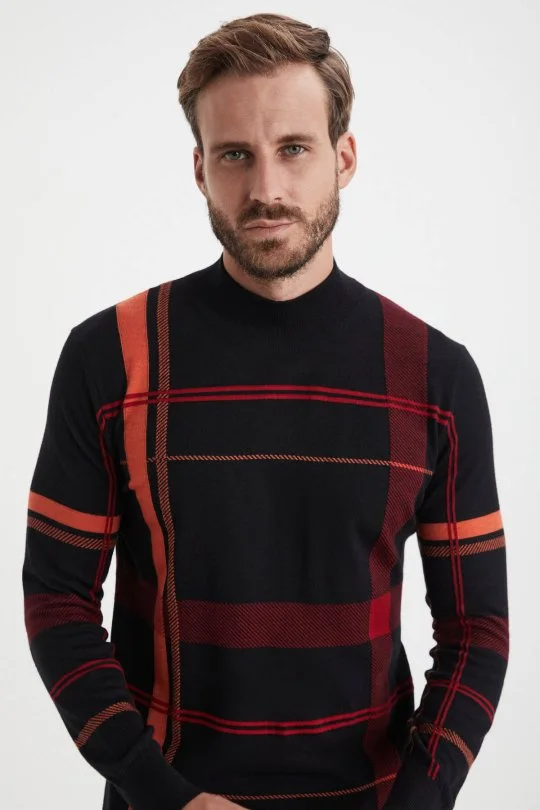 Hemington - Çizgi Desen Lupetto Yaka Siyah Merino Yün Triko (3)