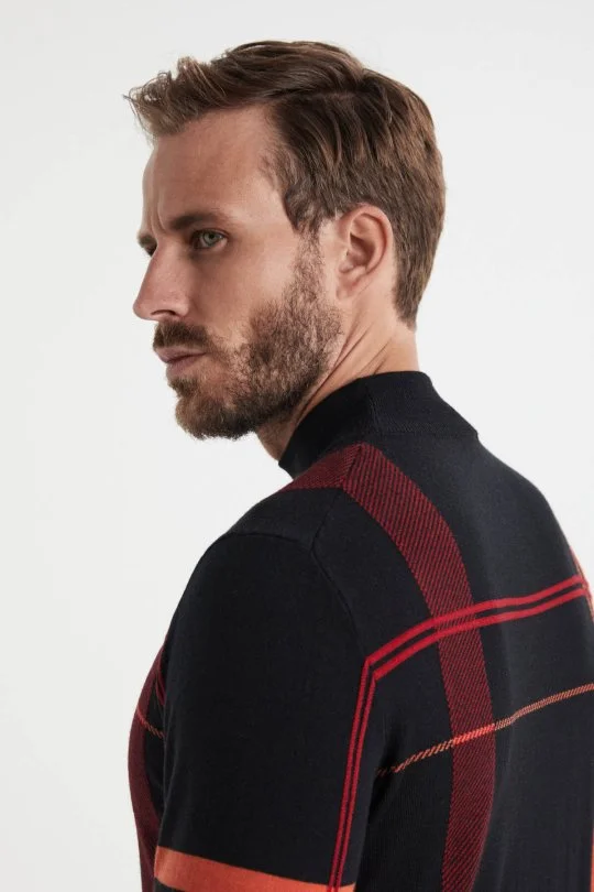 Hemington - Çizgi Desen Lupetto Yaka Siyah Merino Yün Triko (2)