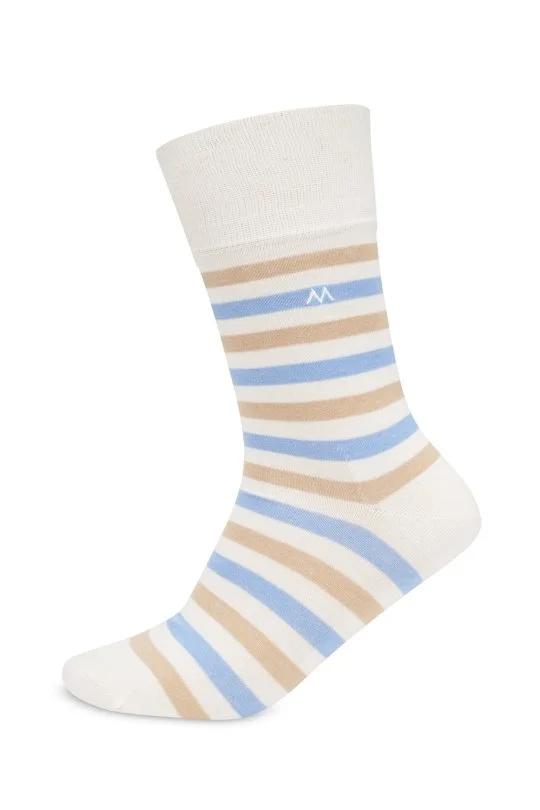 Hemington - Çizgili Kırık Beyaz Yazlık Pamuk Çorap