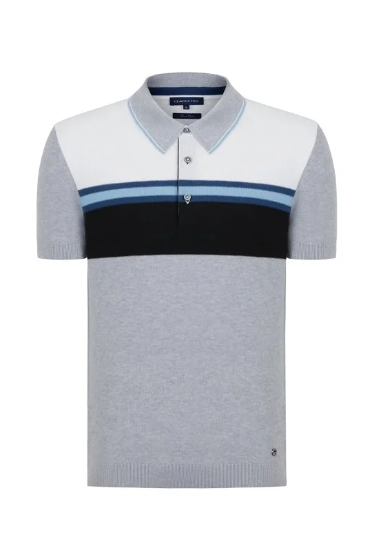 Hemington - Çizgi Desen Açık Gri Triko Polo (7)